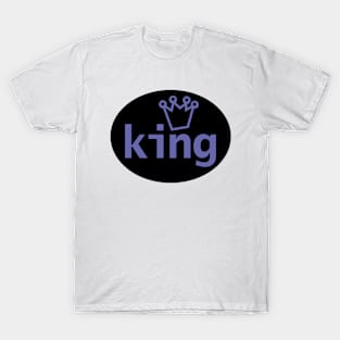 Periwinkle King and Crown on Black Oval T-Shirt